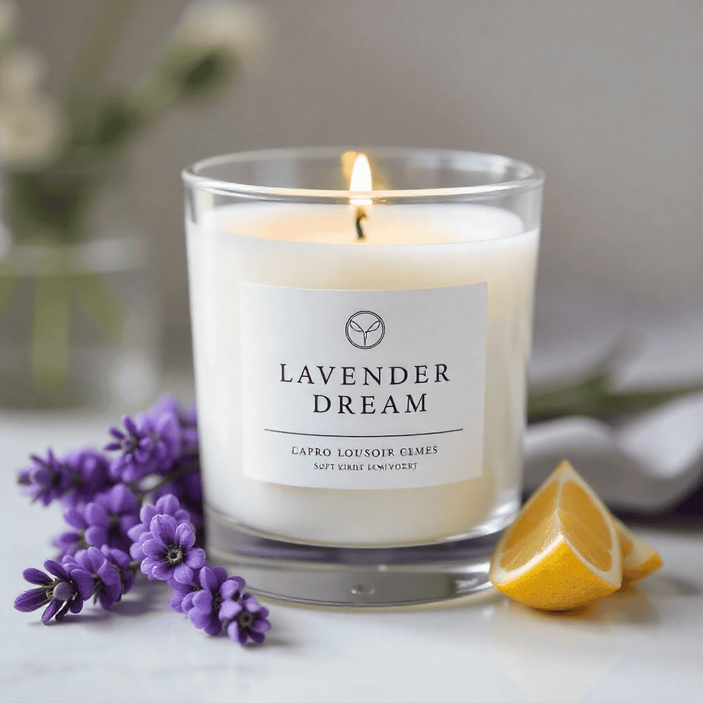 Lavendeltraum Aromakerze in elegantem Glasgefäß